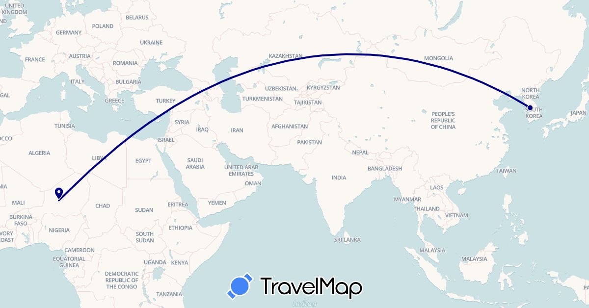 TravelMap itinerary: driving in South Korea, Niger (Africa, Asia)